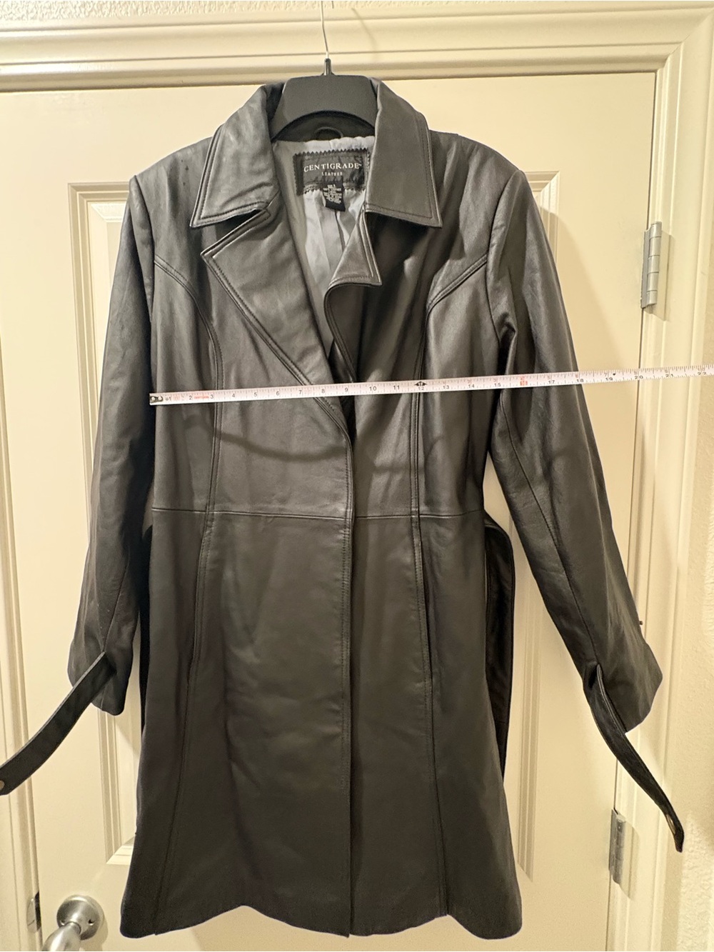 Centigrade Women's Black Belted Lined Mid-Length Trench Coat, Size L
